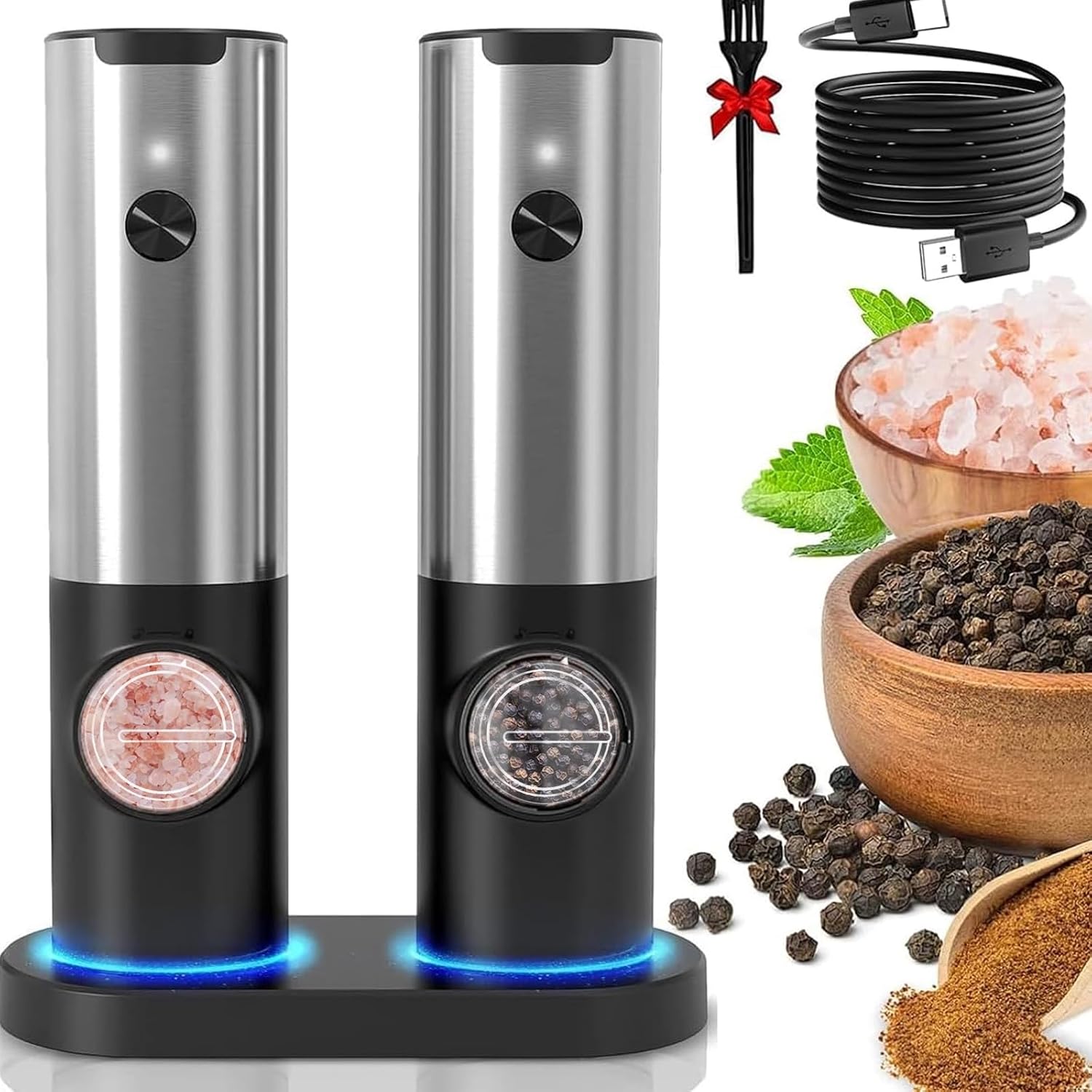 Electric Salt And Pepper Grinder Set | USB Rechargeable · Homefinn