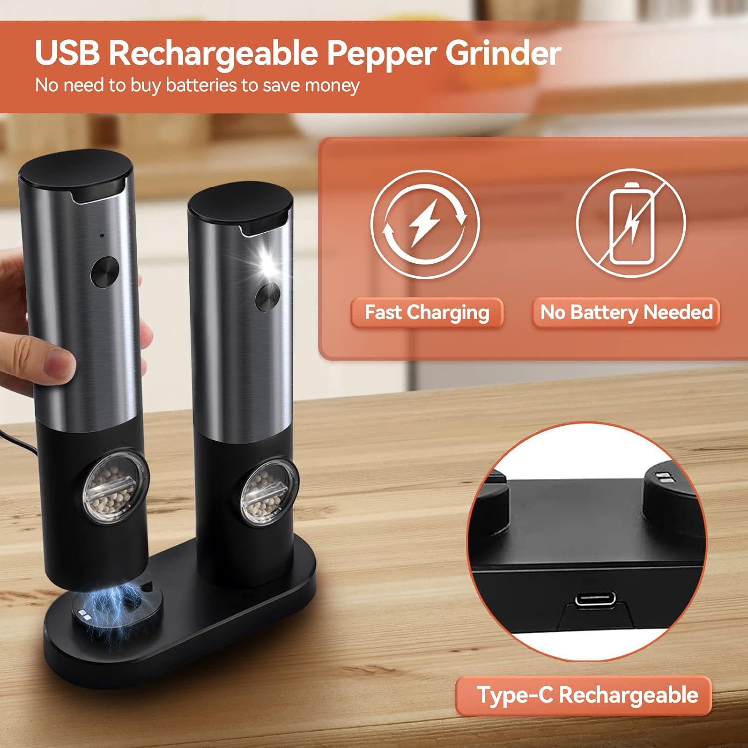 Electric Salt And Pepper Grinder Set | USB Rechargeable · Homefinn