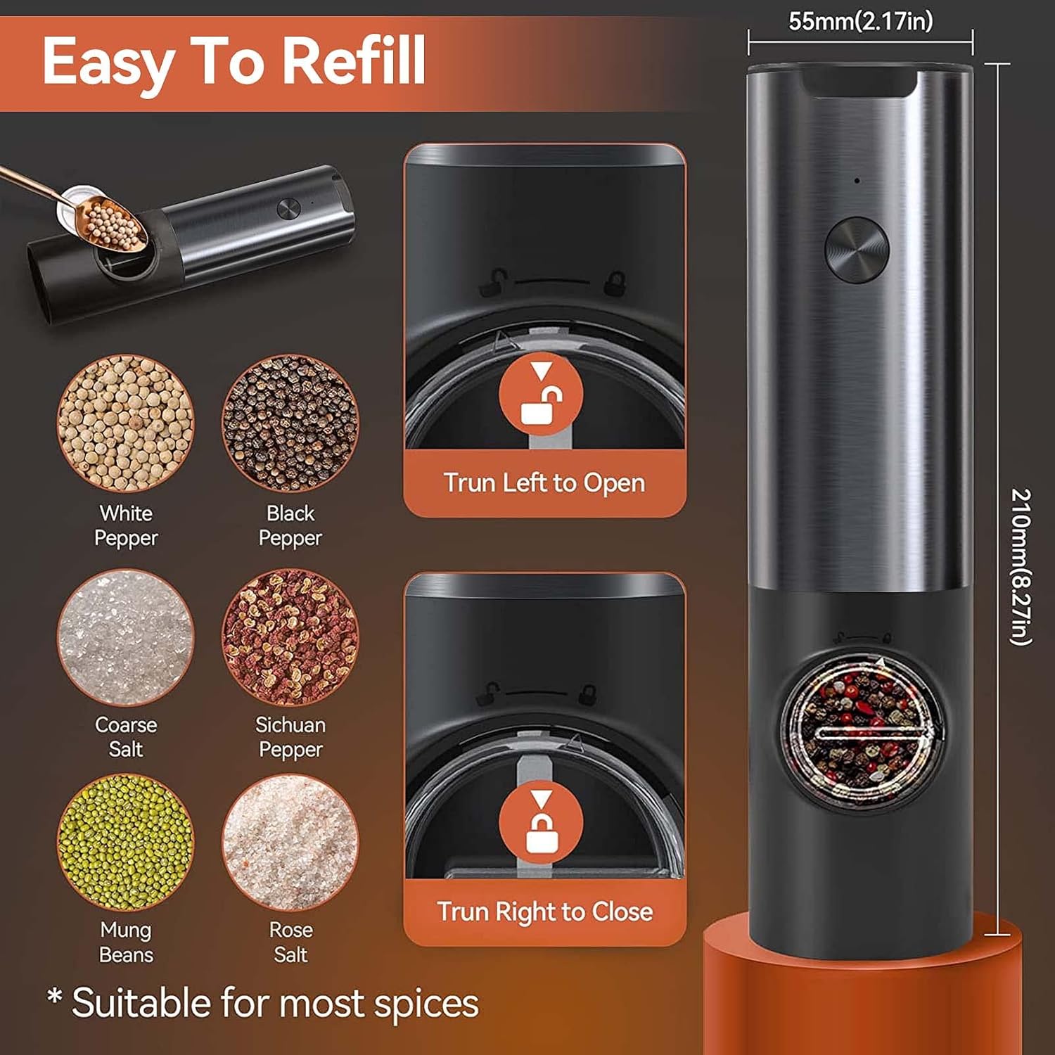 Electric Salt And Pepper Grinder Set | USB Rechargeable · Homefinn