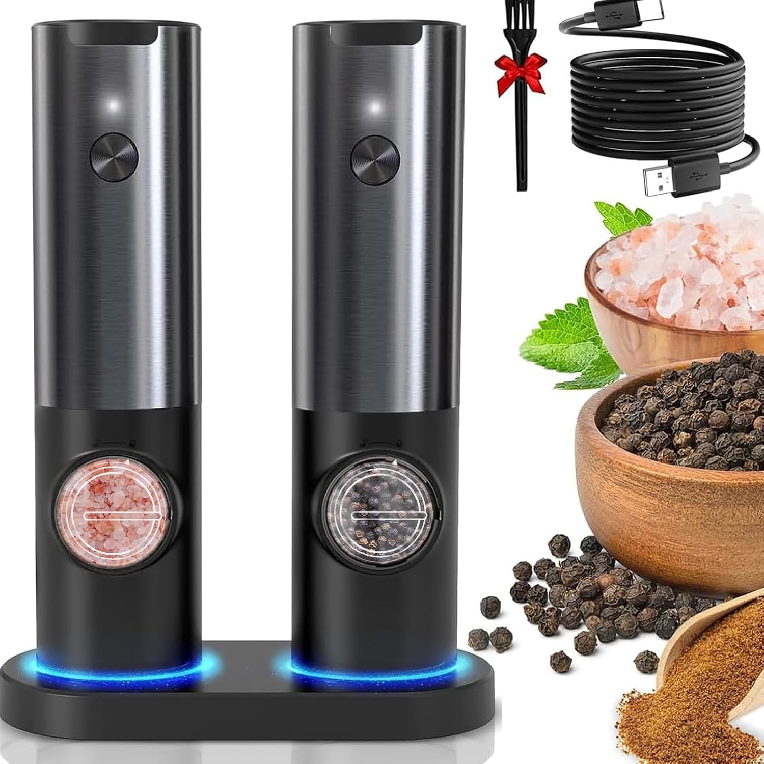 Electric Salt And Pepper Grinder Set | USB Rechargeable · Homefinn