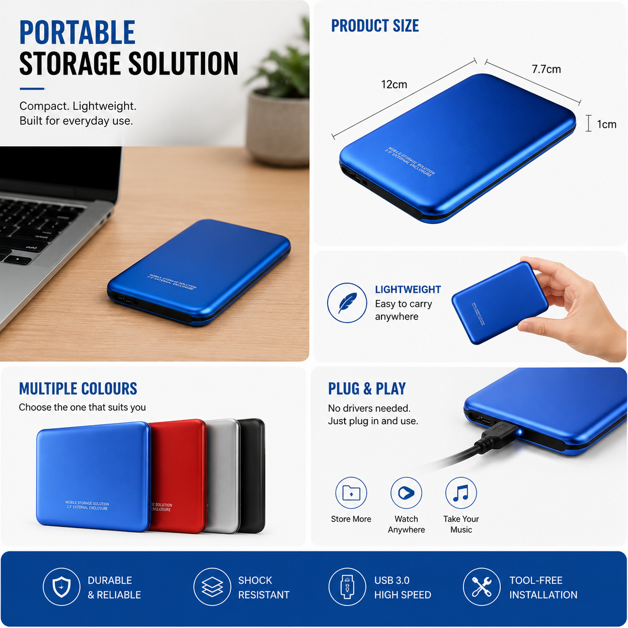 External Hard Drive Portable | Compact Storage Drive • Homefinn