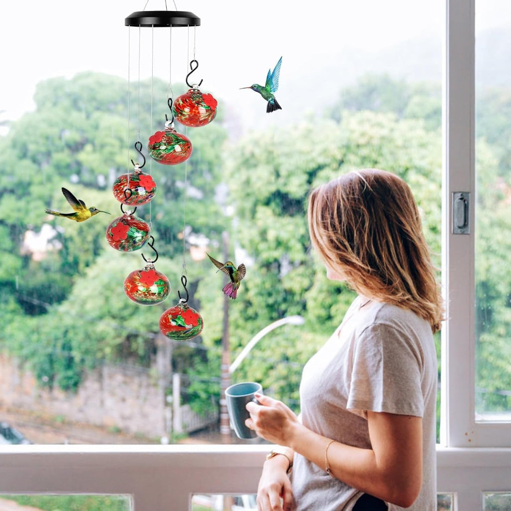 Glass Hummingbird Feeder | Hanging Wind Chime · Homefinn
