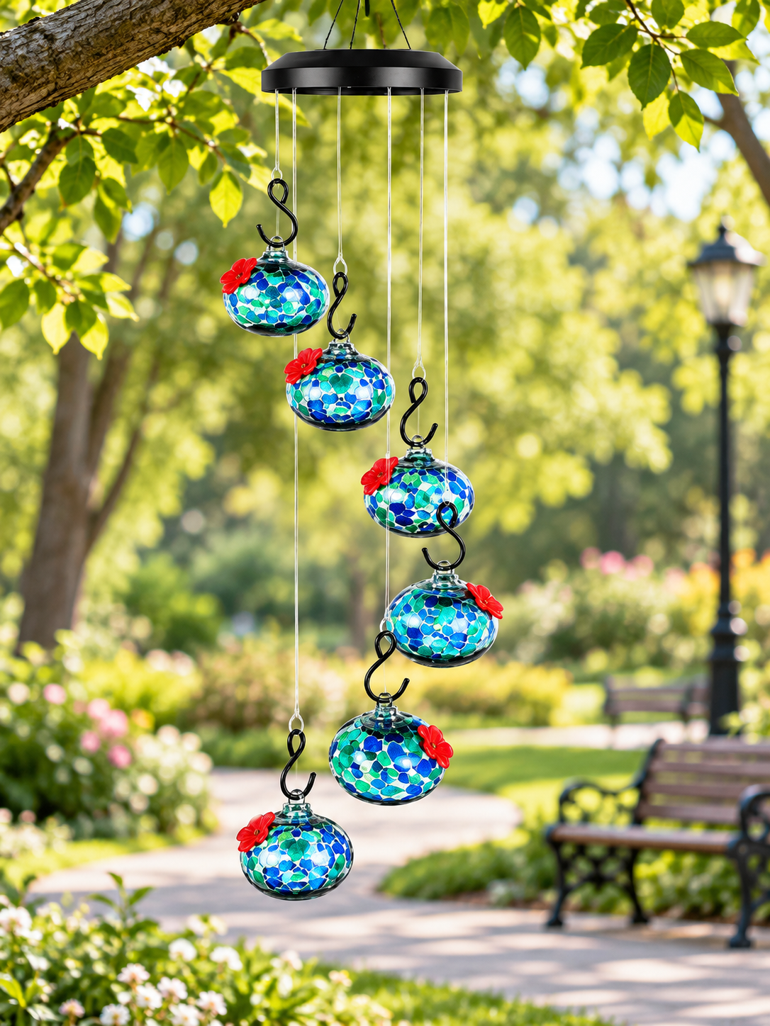 Glass Hummingbird Feeder | Hanging Wind Chime - Homefinn