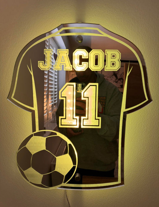 Personalised Football Jersey Mirror | LED Light · Homefinn