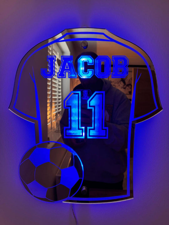 Personalised Football Jersey Mirror | LED Light · Homefinn