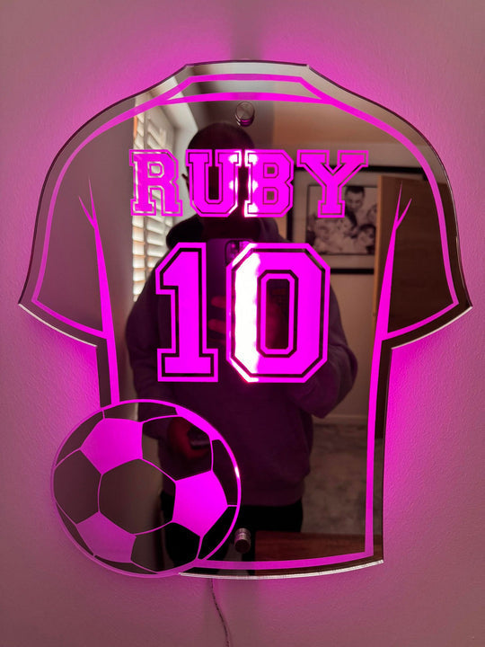 Personalised Football Jersey Mirror | LED Light · Homefinn