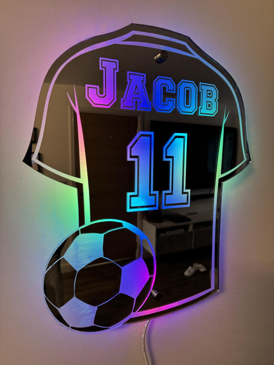 Personalised Football Jersey Mirror | LED Light · Homefinn