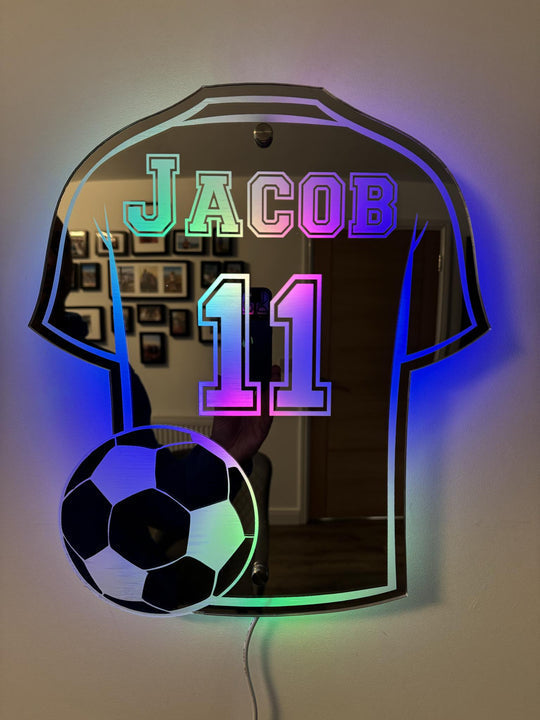 Personalised Football Jersey Mirror | LED Light · Homefinn