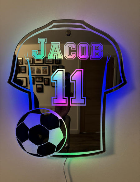 Personalised Football Jersey Mirror | LED Light · Homefinn