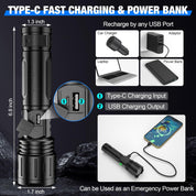 Rechargeable LED Flashlight | Battery Display · Homefinn