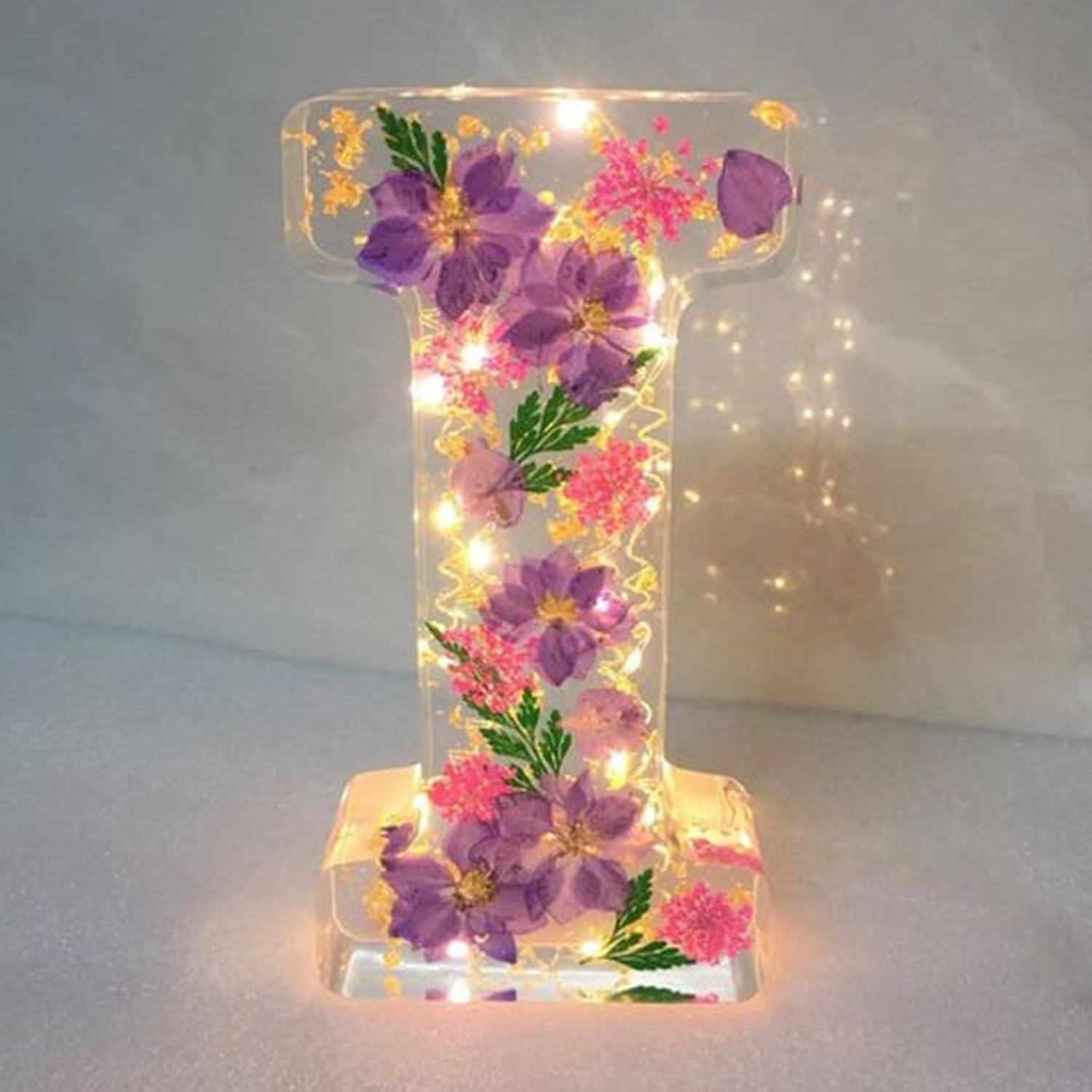 Resin Letter Night Light | LED Pressed Flowers · Homefinn