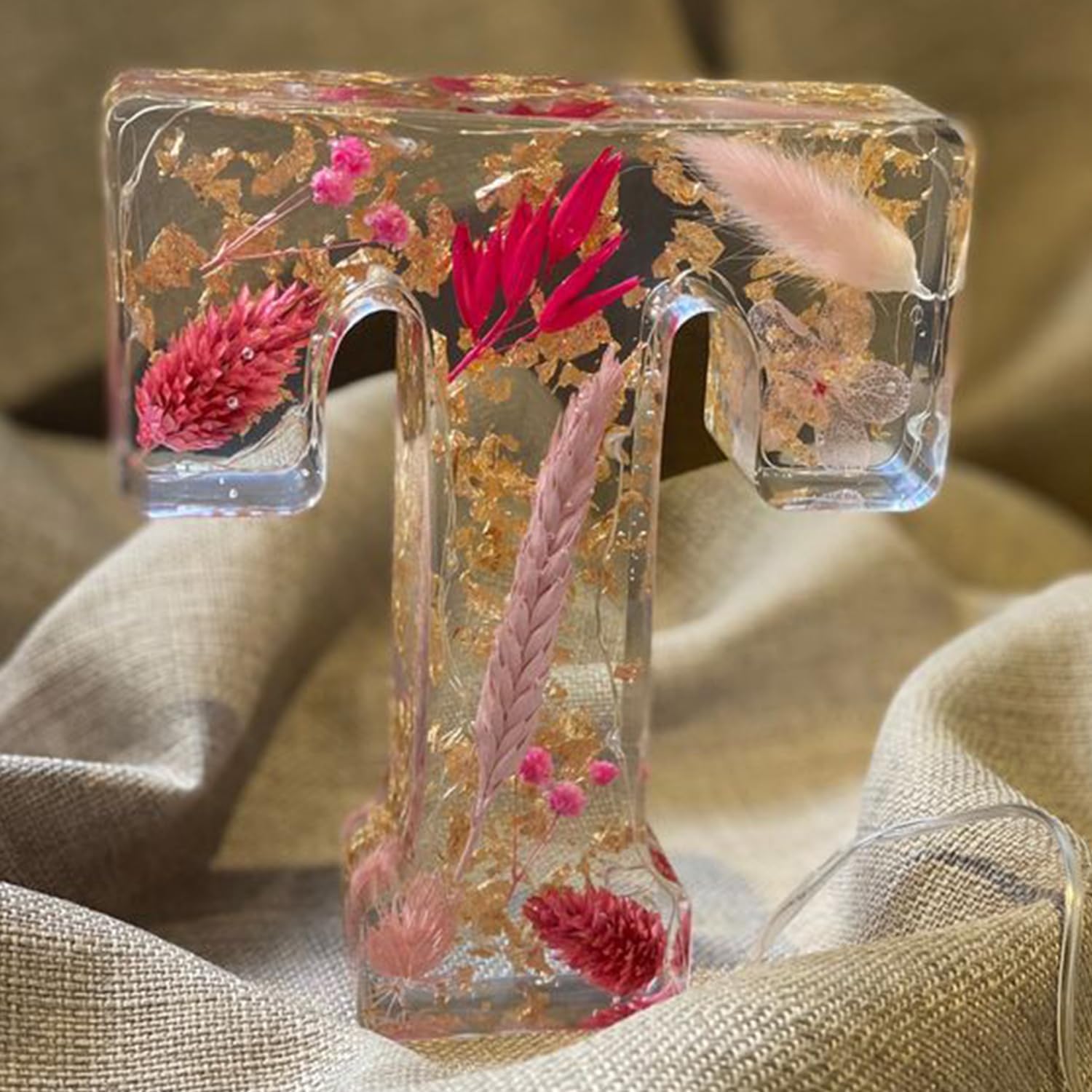 Resin Letter Night Light | LED Pressed Flowers · Homefinn