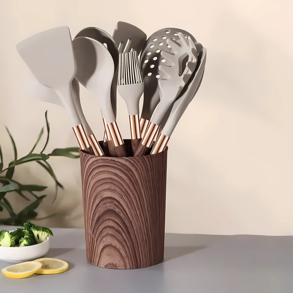 Silicone Kitchen Utensil Set | Wooden Handle · Homefinn
