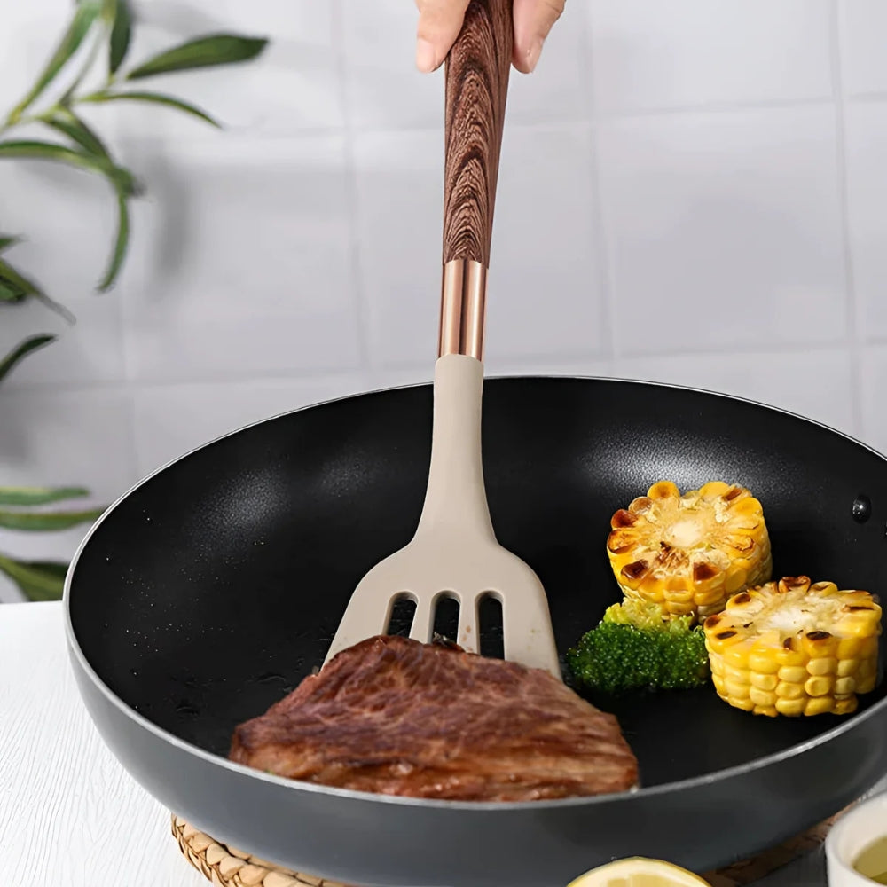 Silicone Kitchen Utensil Set | Wooden Handle · Homefinn