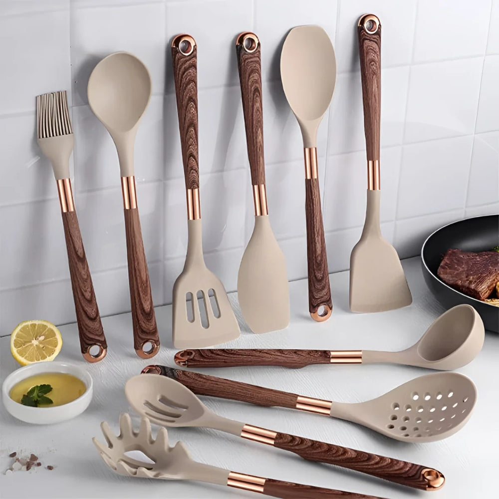 Silicone Kitchen Utensil Set | Wooden Handle · Homefinn