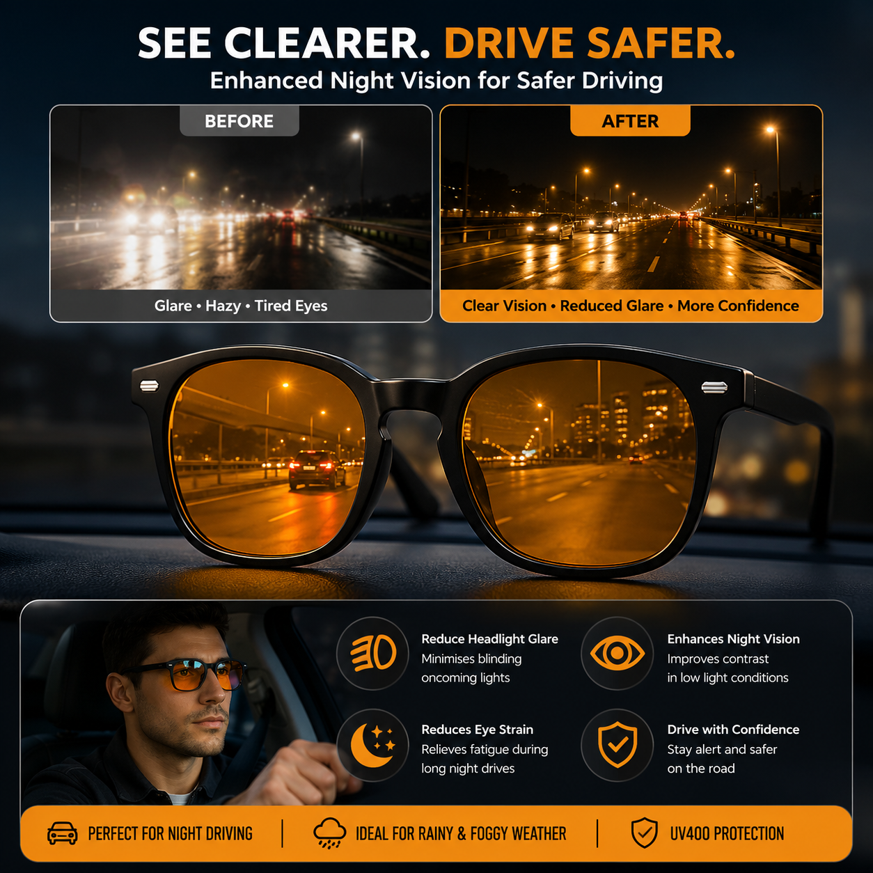 SunSet | Blue Light Blocking Glasses | Night Vision UV Protection • Homefinn