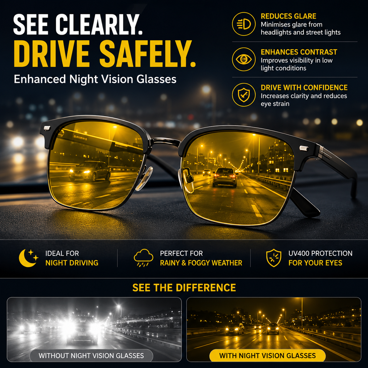 SunSet | Night Driving Glasses | Anti Glare Eyewear • Homefinn