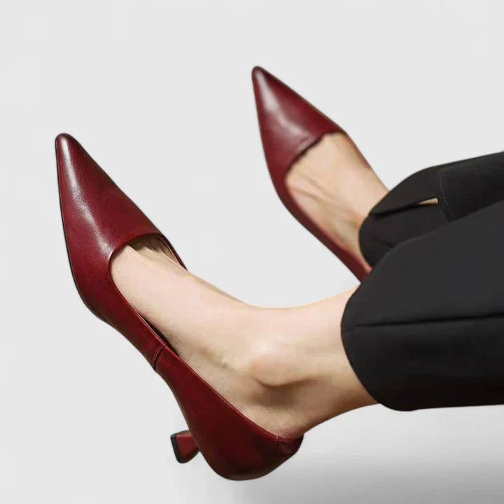 Women's Solid Pointed Toe Pumps | Mid Heel Slip On Office Wear-Women Shoes-Homefinn