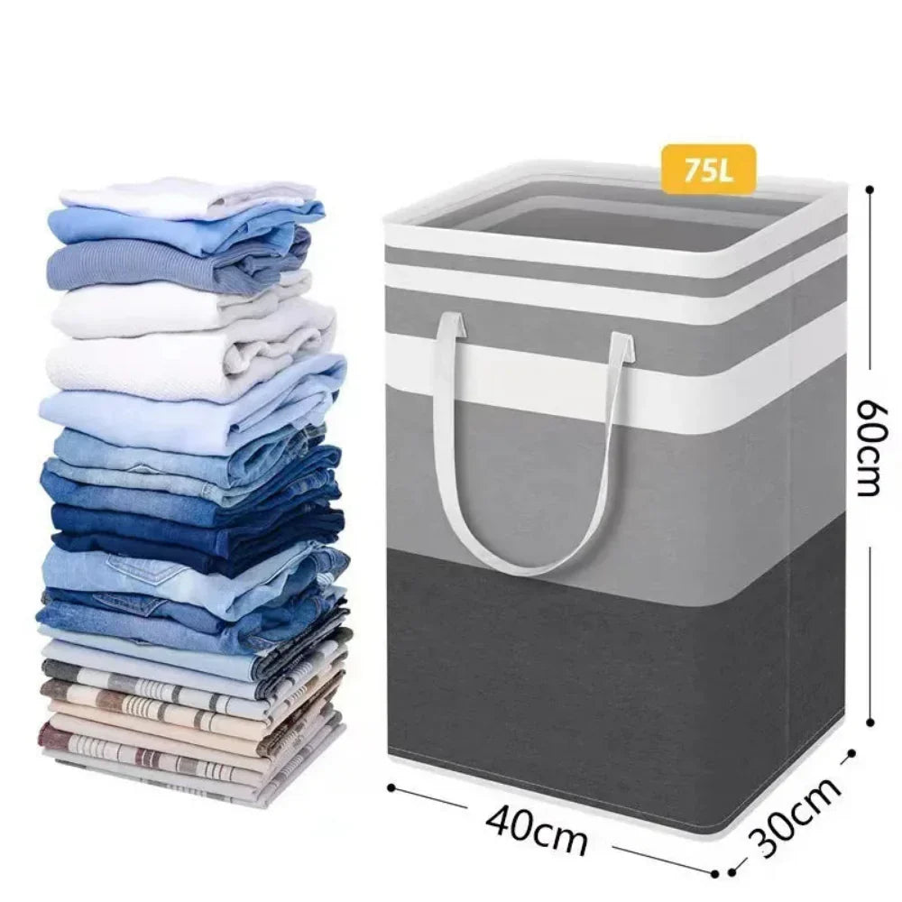 75L Waterproof Laundry Basket | Foldable Fabric Clothes Hamper with Handles - Image 9