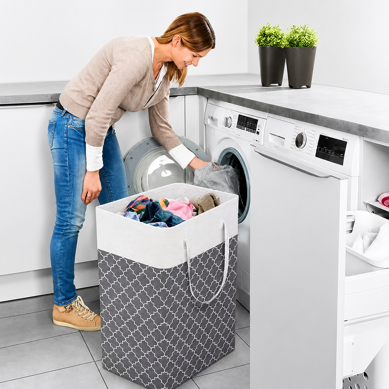 75L Waterproof Laundry Basket | Foldable Fabric Clothes Hamper with Handles - Image 2