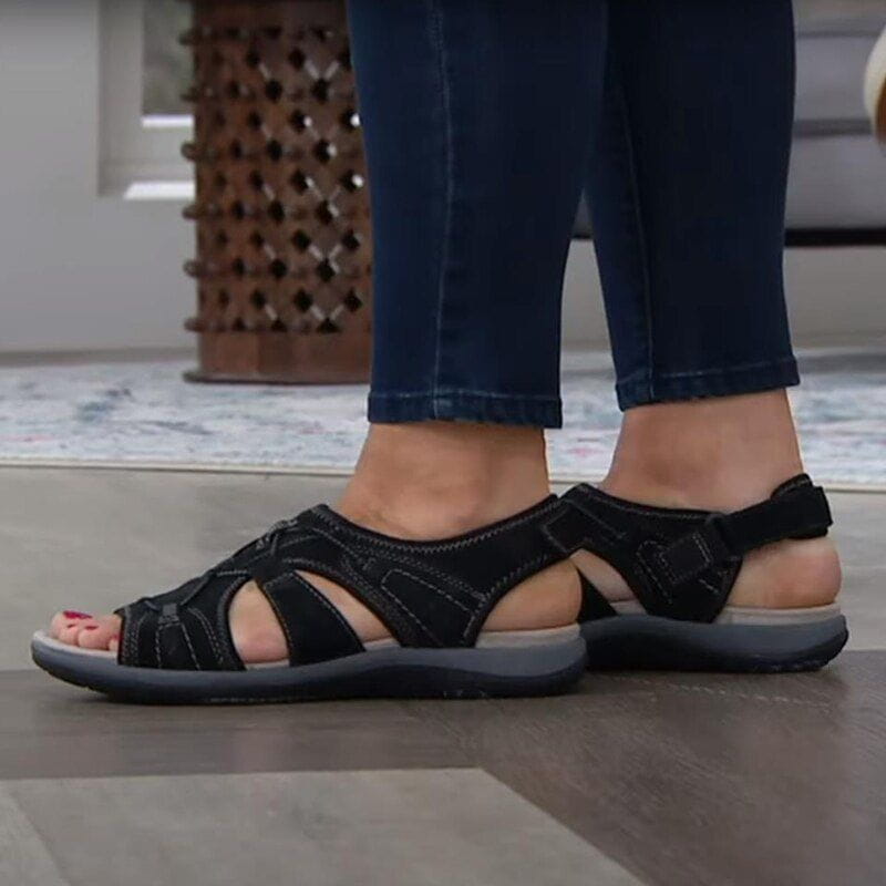 Women's Solid Open Toe Sandals | Multi Strap Adjustable Closures Everyday Wear-Women Shoes-Homefinn