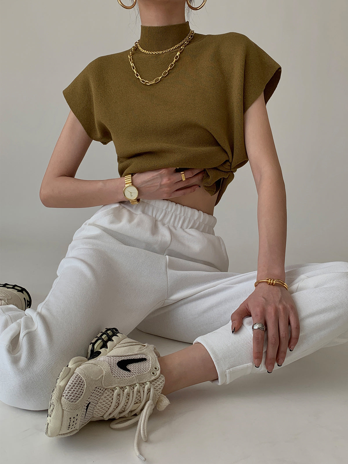 Women Mock Neck Top | Short Sleeve T-Shirt-Women Top-Homefinn