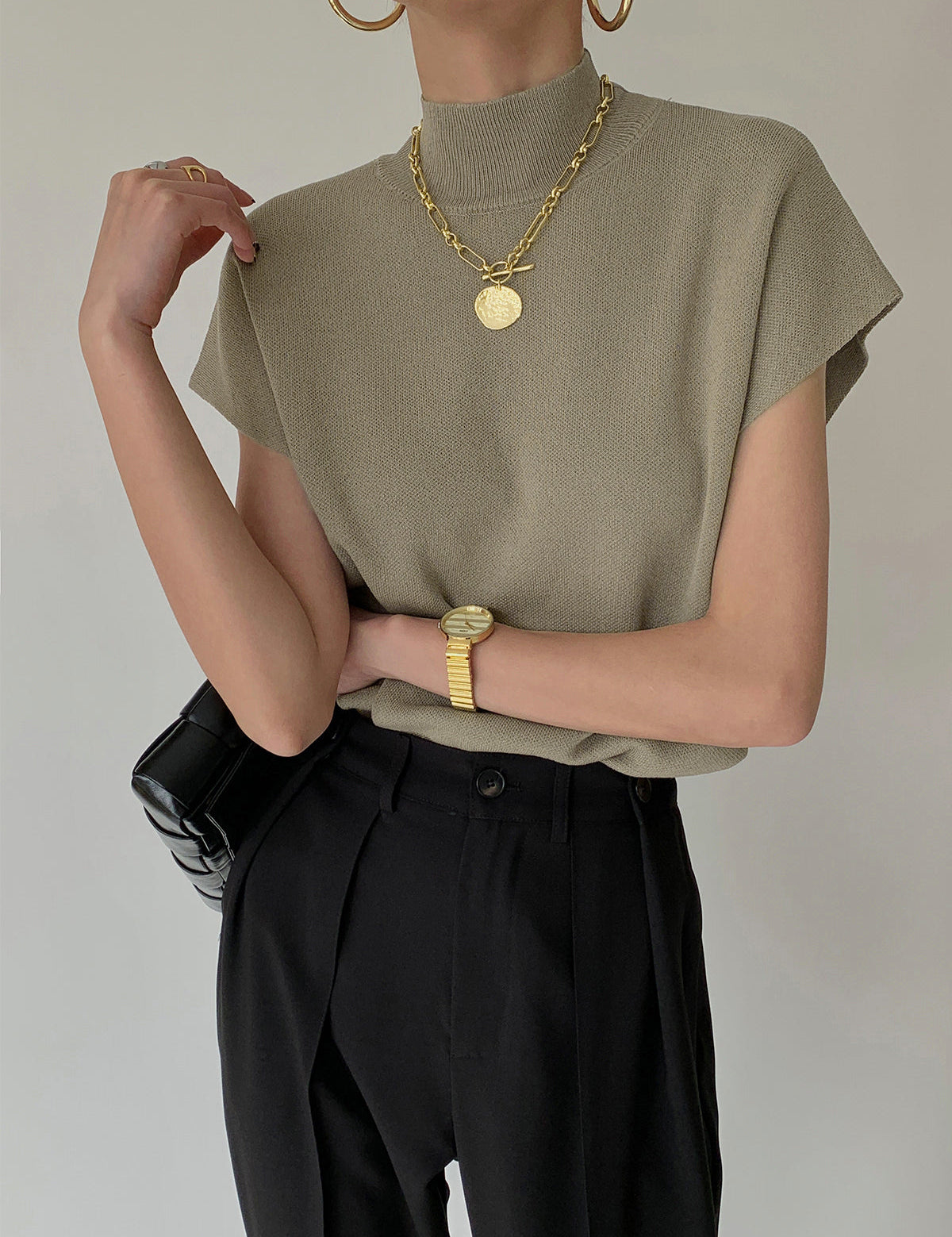 Women Mock Neck Top | Short Sleeve T-Shirt-Women Top-Homefinn