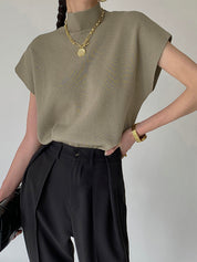 Women Mock Neck Top | Short Sleeve T-Shirt-Women Top-Homefinn