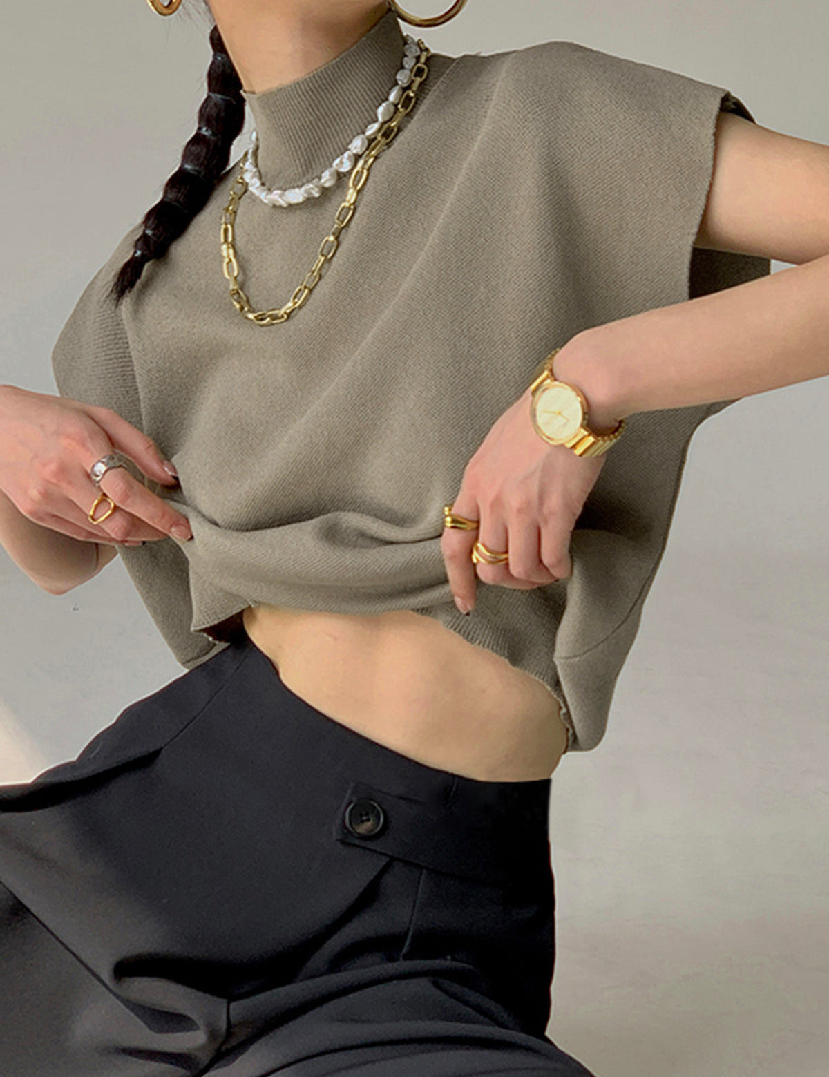 Women Mock Neck Top | Short Sleeve T-Shirt-Women Top-Homefinn