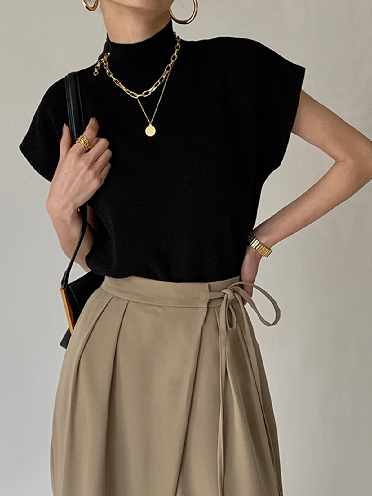 Women Mock Neck Top | Short Sleeve T-Shirt-Women Top-Homefinn