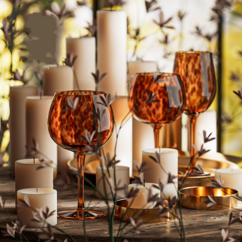 Leopard Pattern Wine Glass | Stemmed Beverage Glass Dining Use-Glass-Homefinn