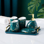 Marble Pattern Bathroom Accessory Set | Matching Dispenser Storage Countertop Use-Bathroom Accessory Set-Homefinn