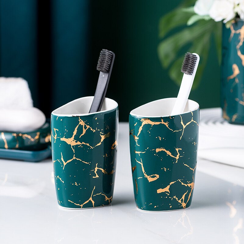 Marble Pattern Bathroom Accessory Set | Matching Dispenser Storage Countertop Use-Bathroom Accessory Set-Homefinn