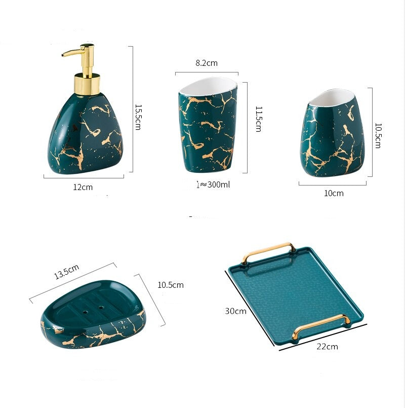 Marble Pattern Bathroom Accessory Set | Matching Dispenser Storage Countertop Use-Bathroom Accessory Set-Homefinn
