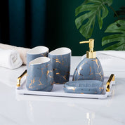 Marble Pattern Bathroom Accessory Set | Matching Dispenser Storage Countertop Use-Bathroom Accessory Set-Homefinn
