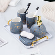 Marble Pattern Bathroom Accessory Set | Matching Dispenser Storage Countertop Use-Bathroom Accessory Set-Homefinn