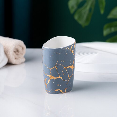 Marble Pattern Bathroom Accessory Set | Matching Dispenser Storage Countertop Use-Bathroom Accessory Set-Homefinn