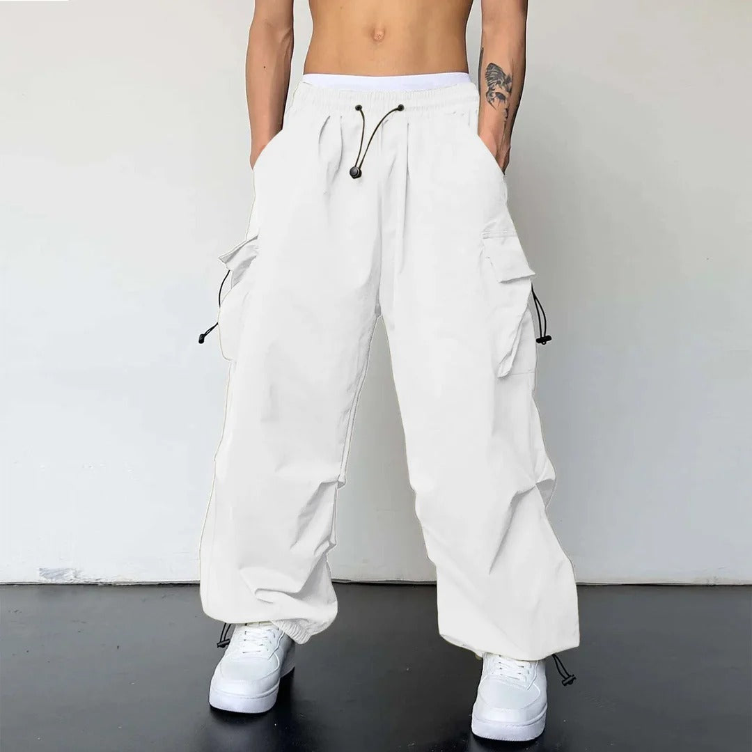 Men Cargo Trousers | Drawstring Wide Leg Streetwear Pants-Men Pants-Homefinn