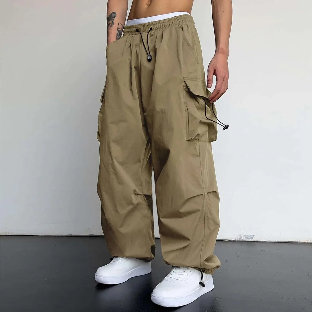 Men Cargo Trousers | Drawstring Wide Leg Streetwear Pants-Men Pants-Homefinn