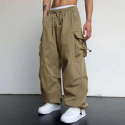 Men Cargo Trousers | Drawstring Wide Leg Streetwear Pants-Men Pants-Homefinn