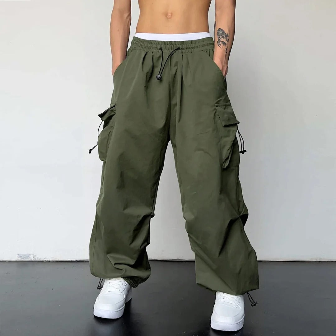 Men Cargo Trousers | Drawstring Wide Leg Streetwear Pants-Men Pants-Homefinn