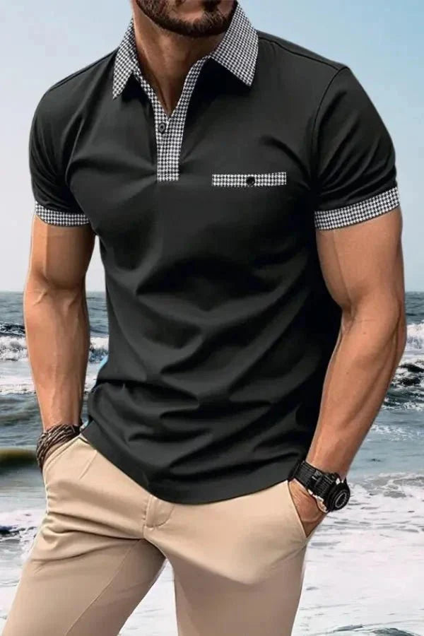 Men Polo Shirt | Contrast Trim Short Sleeve Casual Wear-Men Polo Shirt-Homefinn