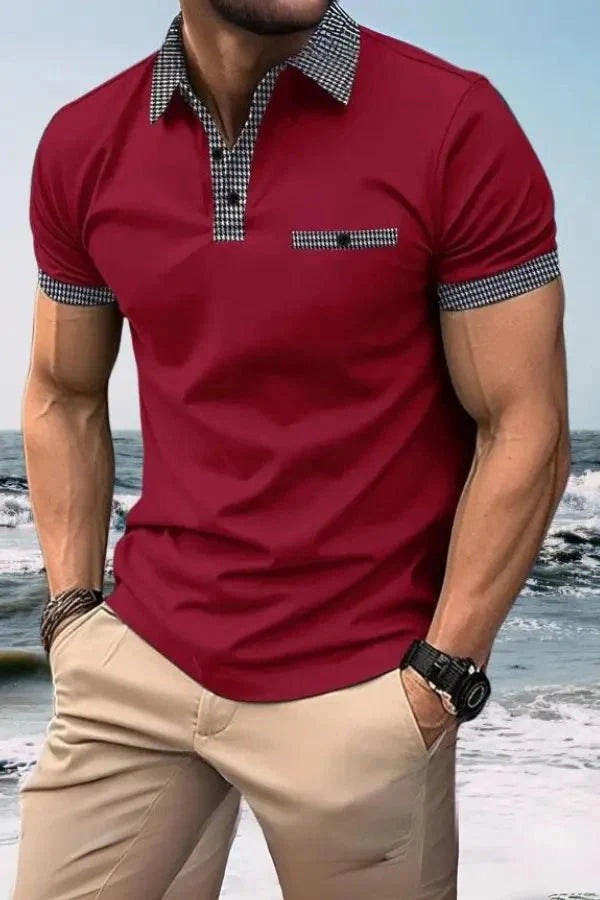 Men Polo Shirt | Contrast Trim Short Sleeve Casual Wear-Men Polo Shirt-Homefinn