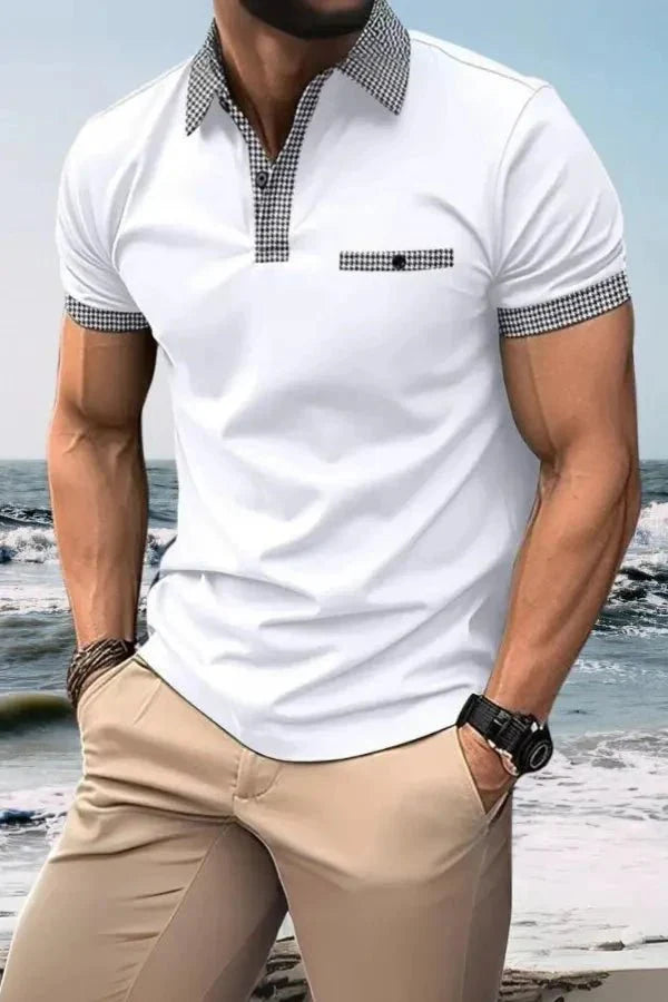 Men Polo Shirt | Contrast Trim Short Sleeve Casual Wear-Men Polo Shirt-Homefinn