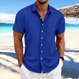 Men's Striped Shirt | Button Front Short Sleeve Holiday Wear