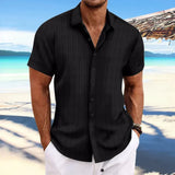 Men's Striped Shirt | Button Front Short Sleeve Holiday Wear