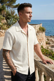 Men's Textured Shirt | Button Front Short Sleeve Casual Wear