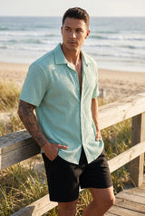 Men's Textured Shirt | Button Front Short Sleeve Casual Wear