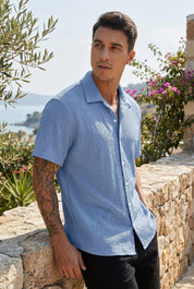 Men's Textured Shirt | Button Front Short Sleeve Casual Wear
