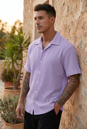 Men's Textured Shirt | Button Front Short Sleeve Casual Wear